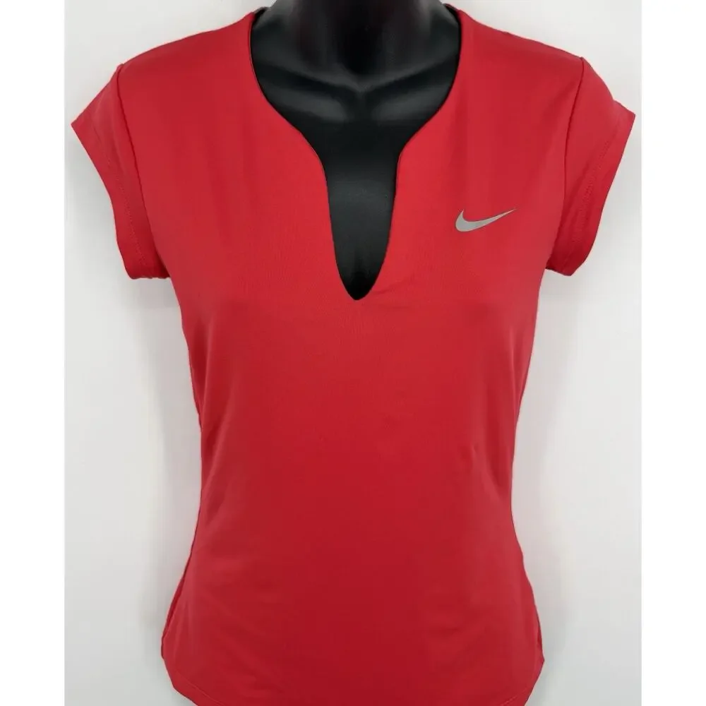 Nike Womens Hot Pink Dri Fit Split Neck Active Top Small Y2K Yoga 2000s Bright - Picture 2 of 10